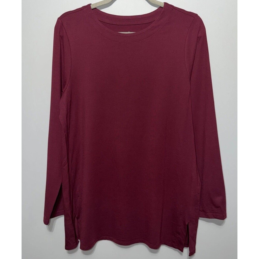 J. Jill Burgundy Luxe Supima Forward Seam Tunic Long Slv Size MP
